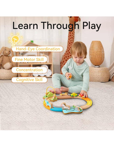 Juego de Tren de Madera GIRAVO con Animales - 36 meses a 6 años