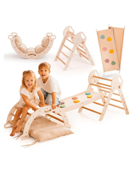 Juego de Escalada Montessori 5 en 1 Goodevas - Triángulo Pikler, Arco, Cojín