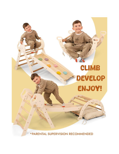 Juego de Escalada Montessori 5 en 1 Goodevas - Triángulo Pikler, Arco, Cojín