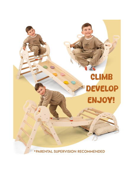 Juego de Escalada Montessori 5 en 1 Goodevas - Triángulo Pikler, Arco, Cojín