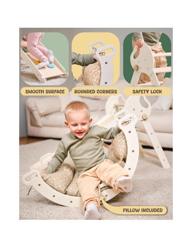 Juego de Escalada Montessori 5 en 1 Goodevas - Triángulo Pikler, Arco, Cojín