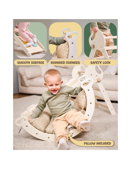 Juego de Escalada Montessori 5 en 1 Goodevas - Triángulo Pikler, Arco, Cojín