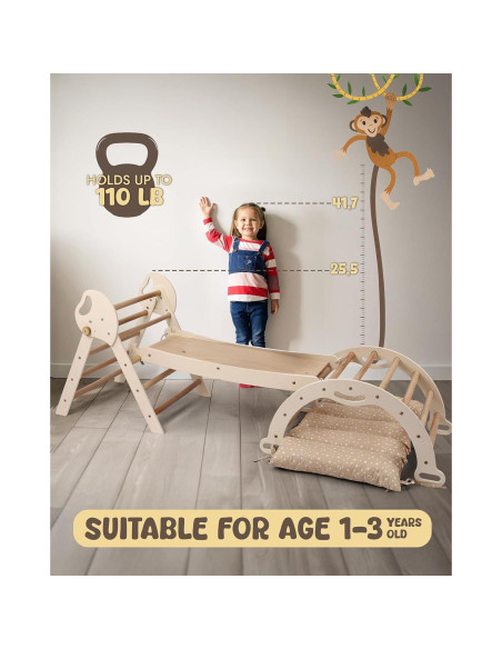 Juego de Escalada Montessori 5 en 1 Goodevas - Triángulo Pikler, Arco, Cojín