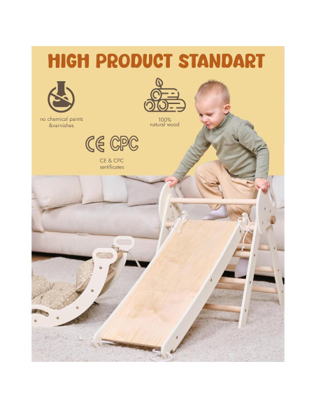 Juego de Escalada Montessori 5 en 1 Goodevas - Triángulo Pikler, Arco, Cojín