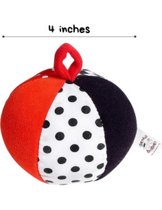 Pelota Suave de Peluche Genius Baby 10.16 cm Negro Blanco Rojo 2
