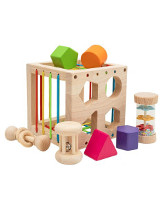 Cubo de Clasificación de Formas de Madera Montessori - Juguete Sensorial para Bebés 18+ Meses