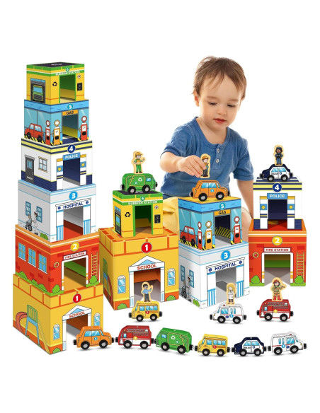 Juego de Apilamiento de Vehículos de Madera Aizweb - Juguetes Educativos para Niños de 1 a 3 Años Juego de Apilamiento de Vehículos de Madera Aizweb - Juguetes Educativos para Niños de 1 a 3 Años