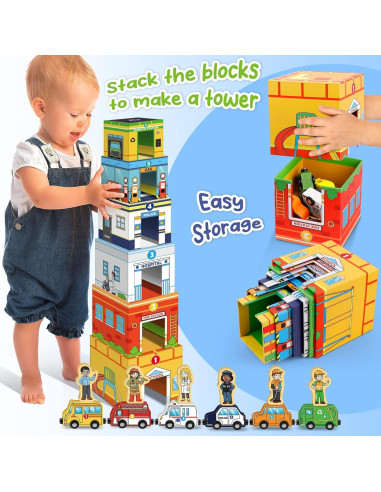 Juego de Apilamiento de Vehículos de Madera Aizweb - Juguetes Educativos para Niños de 1 a 3 Años