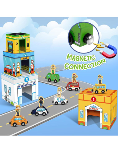 Juego de Apilamiento de Vehículos de Madera Aizweb - Juguetes Educativos para Niños de 1 a 3 Años