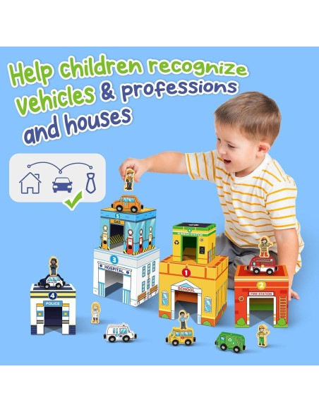 Juego de Apilamiento de Vehículos de Madera Aizweb - Juguetes Educativos para Niños de 1 a 3 Años Juego de Apilamiento de Vehículos de Madera Aizweb - Juguetes Educativos para Niños de 1 a 3 Años