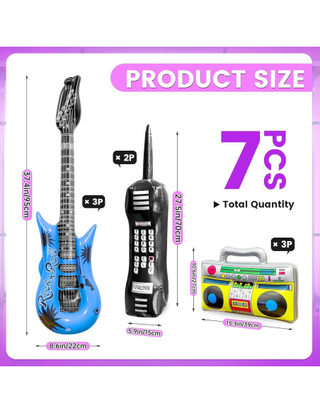 Conjunto de Juguetes Inflables 8 PCS Fiesta Retro 80s 90s Conjunto de Juguetes Inflables 8 PCS Fiesta Retro 80s 90s