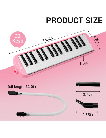 Melódica MOSEN 32 Teclas Rosa con Bolsa y Tubo de Respiración