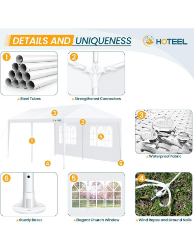 Carpa de Patio HOTEEL Blanca 3x6m Impermeable con Paredes