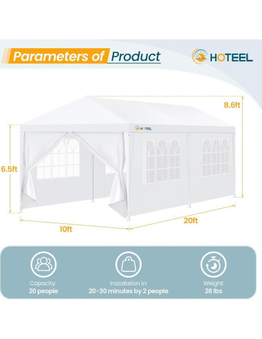 Carpa de Patio HOTEEL Blanca 3x6m Impermeable con Paredes