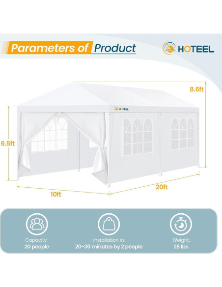 Carpa de Patio HOTEEL Blanca 3x6m Impermeable con Paredes