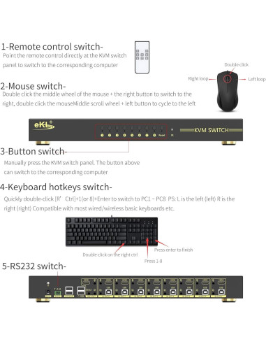 Interruptor KVM HDMI 8 Puertos xudongtai 4K@60Hz 3.18kg