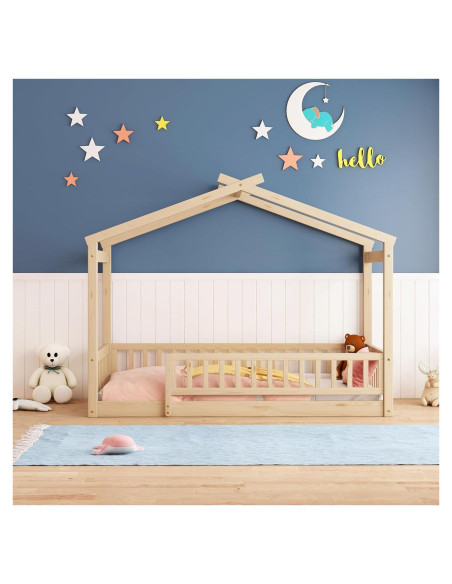 Cama Casa Twin Bellemave con Techo y Cerca Natural