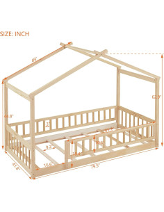 Cama Casa Twin Bellemave con Techo y Cerca Natural 2