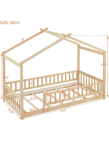 Cama Casa Twin Bellemave con Techo y Cerca Natural