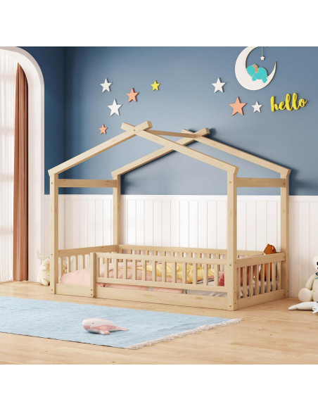 Cama Casa Twin Bellemave con Techo y Cerca Natural