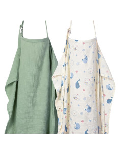 Cubierta de Lactancia Muselina ANYEDDE 2 Paquetes Verde y Ballena