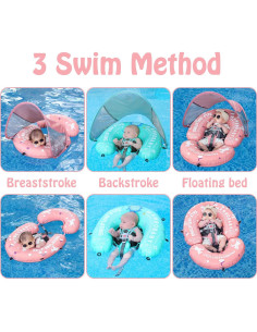 Flotador Autoinflable Mambobaby Rosa con Dosel UV 50+ 2