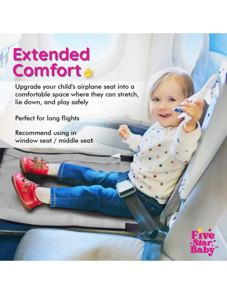 Cama de avión portátil FiveStarBaby para niños - Gris