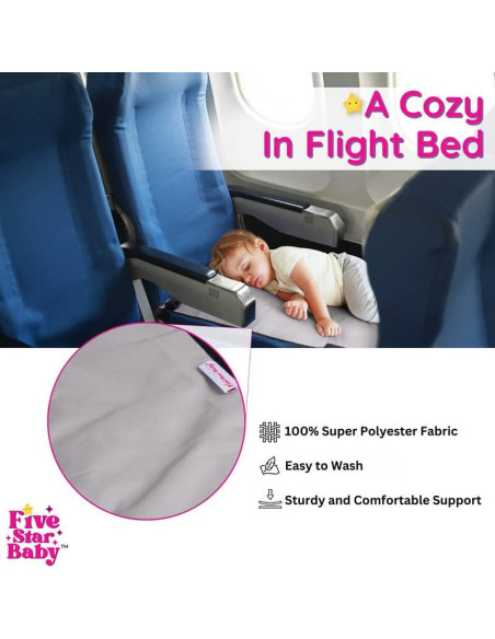 Cama de avión portátil FiveStarBaby para niños - Gris