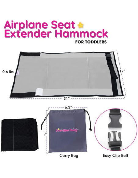 Cama de avión portátil FiveStarBaby para niños - Gris