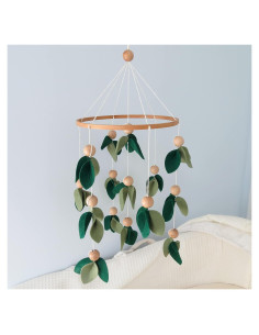 Móvil de bebé Goukurlsma hoja verde con cuentas de madera