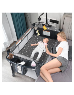 Cuna Lateral 5 en 1 BIUSIKAN para Bebés con Colchón y Cambiador