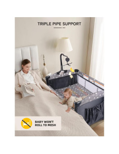 Cuna Lateral 5 en 1 BIUSIKAN para Bebés con Colchón y Cambiador 2