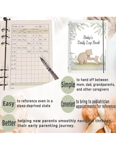 Libro de Registro Diario para Bebés Oso Azul - 0-6 Meses