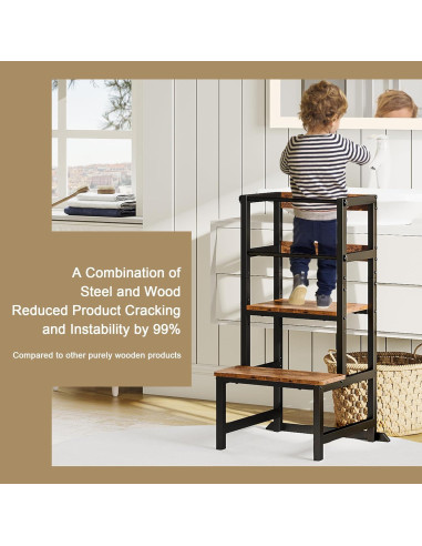 Escalera de Cocina Ajustable INNOD para Niños con Barandilla