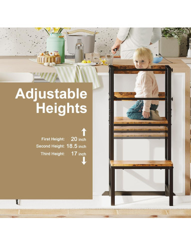 Escalera de Cocina Ajustable INNOD para Niños con Barandilla