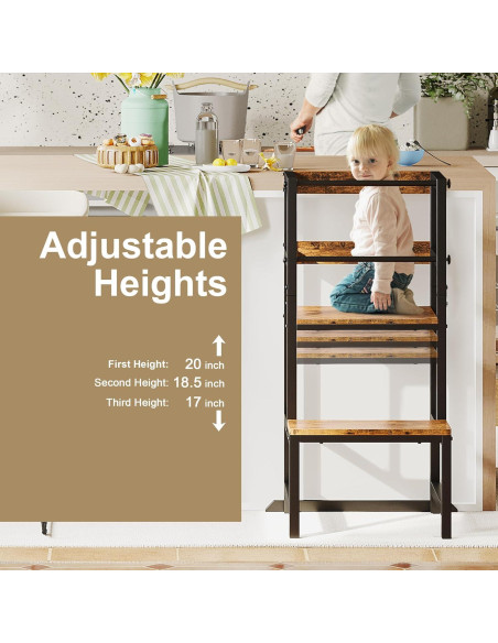 Escalera de Cocina Ajustable INNOD para Niños con Barandilla