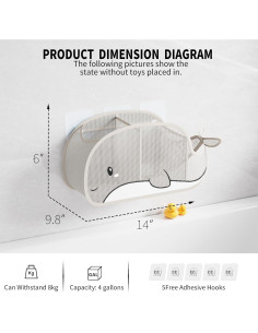 Organizador de Juguetes de Baño Austion Ballena 15.1L Secado Rápido 2
