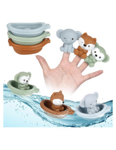 Juguetes de baño SOSUSHOE - 3 Barcos y 3 Marionetas Dedo