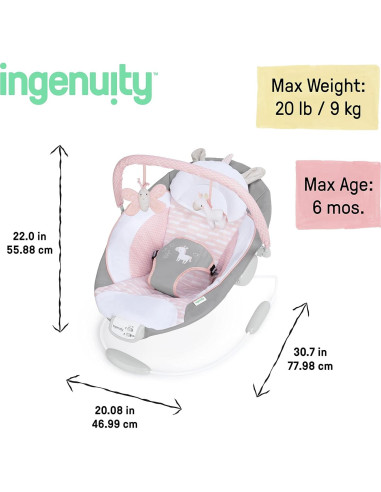 Bouncer Calmante Ingenuity Flora Unicornio 0-6 Meses 9 kg