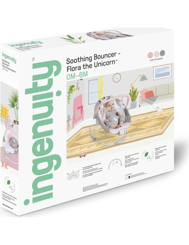 Bouncer Calmante Ingenuity Flora Unicornio 0-6 Meses 9 kg