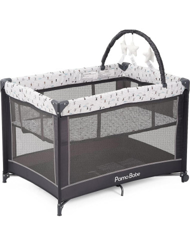 Cuna Portátil Pamo Babe Gris con Alfombrilla Acolchada