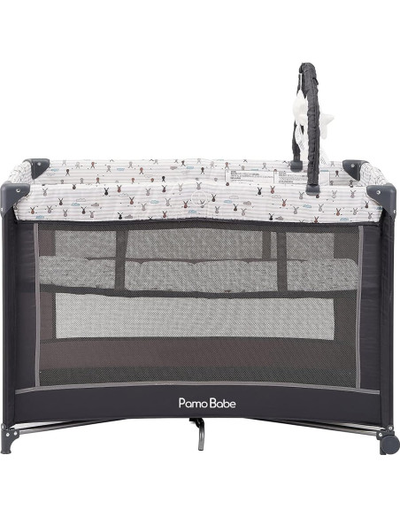 Cuna Portátil Pamo Babe Gris con Alfombrilla Acolchada