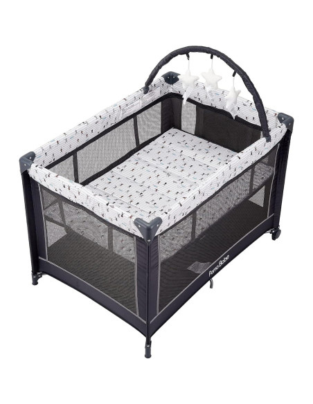 Cuna Portátil Pamo Babe Gris con Alfombrilla Acolchada