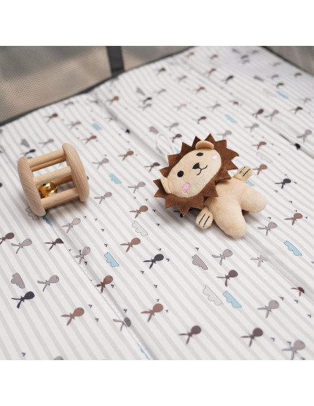 Cuna Portátil Pamo Babe Gris con Alfombrilla Acolchada