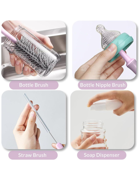 Juego de cepillos para biberones WHNL con soporte secado 5 en 1
