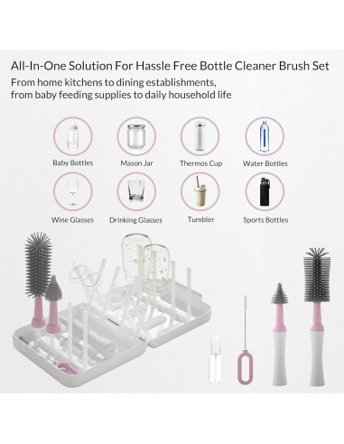 Juego de cepillos para biberones WHNL con soporte secado 5 en 1
