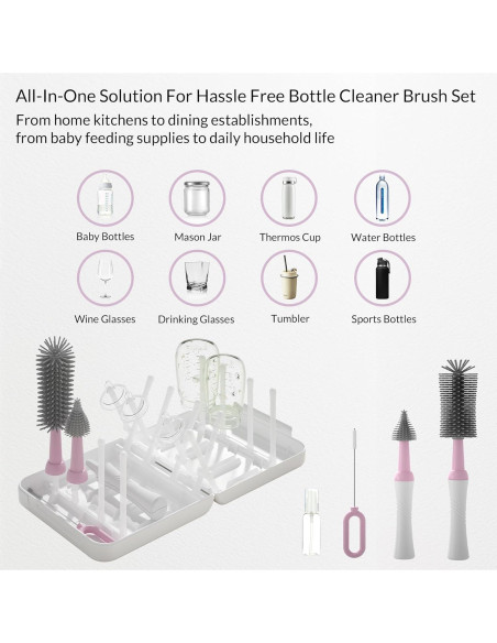 Juego de cepillos para biberones WHNL con soporte secado 5 en 1