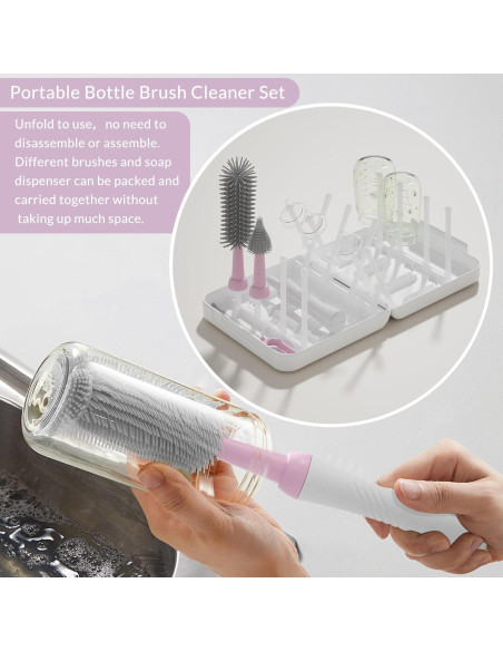Juego de cepillos para biberones WHNL con soporte secado 5 en 1