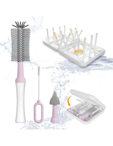 Juego de cepillos para biberones WHNL con soporte secado 5 en 1