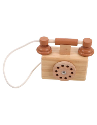Teléfono de Madera Vintage BESPORTBLE para Niños 10.5x10cm